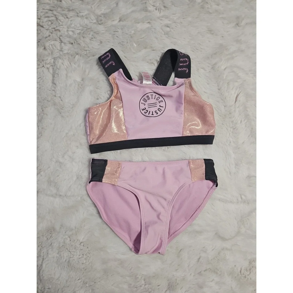 Justice Girls Swimsuit Lot Size M 10 Rash Guard Bikini 4 Pc Athletic Pink Black